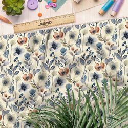 Ткань бифлекс акварельные цветы на бежевом