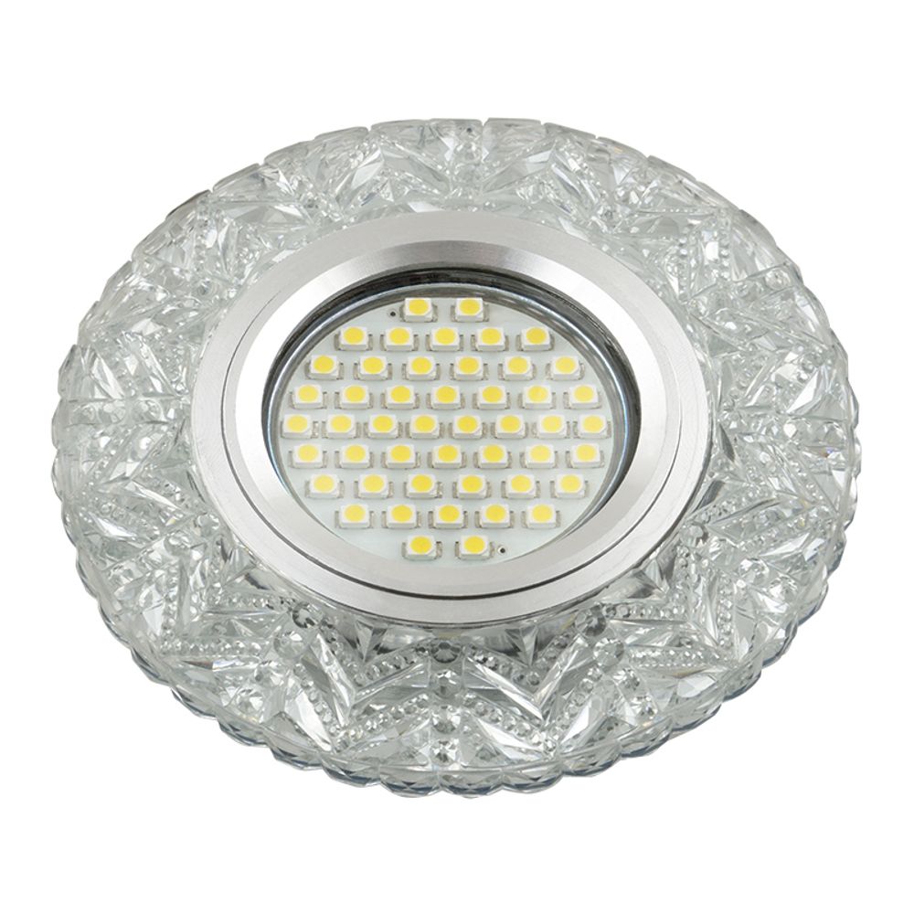 DLS-L146 GU5.3 GLASSY/CLEAR Светильник декоративный встраиваемый, серия Luciole. Без лампы, цоколь GU5.3. Доп. светодиодная подсветка 3Вт. Стекло. Зер