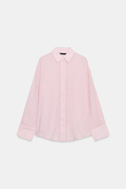 ZARA РУБАШКА ОВЕРСАЙЗ С КАРМАНОМ, РОЗОВЫЙ