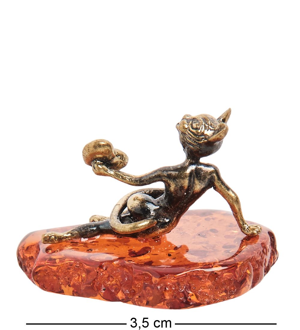 Народные промыслы AM-1886 Фигурка «Кошечка с сердцем» (латунь, янтарь)