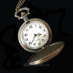 Карманные часы круглые с рисунком Звезда и Луна. Цвет бронзовый. Цепочка в комплекте