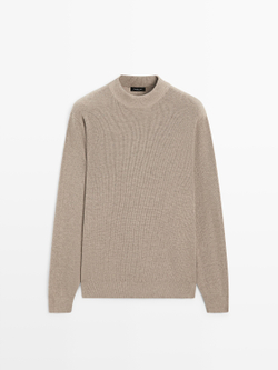 Massimo Dutti Свитер из смесового хлопка с высоким воротником, норка