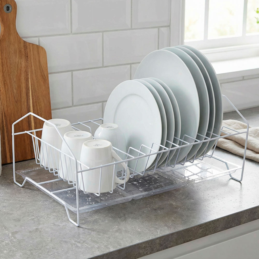 Сушилка для посуды "Мини с карманом" 155*225*370мм с поддоном, белая