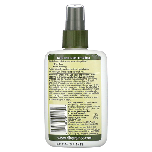 All Terrain, Herbal Armor, натуральный репелент от насекомых, 120 мл (4 жидк. унции)