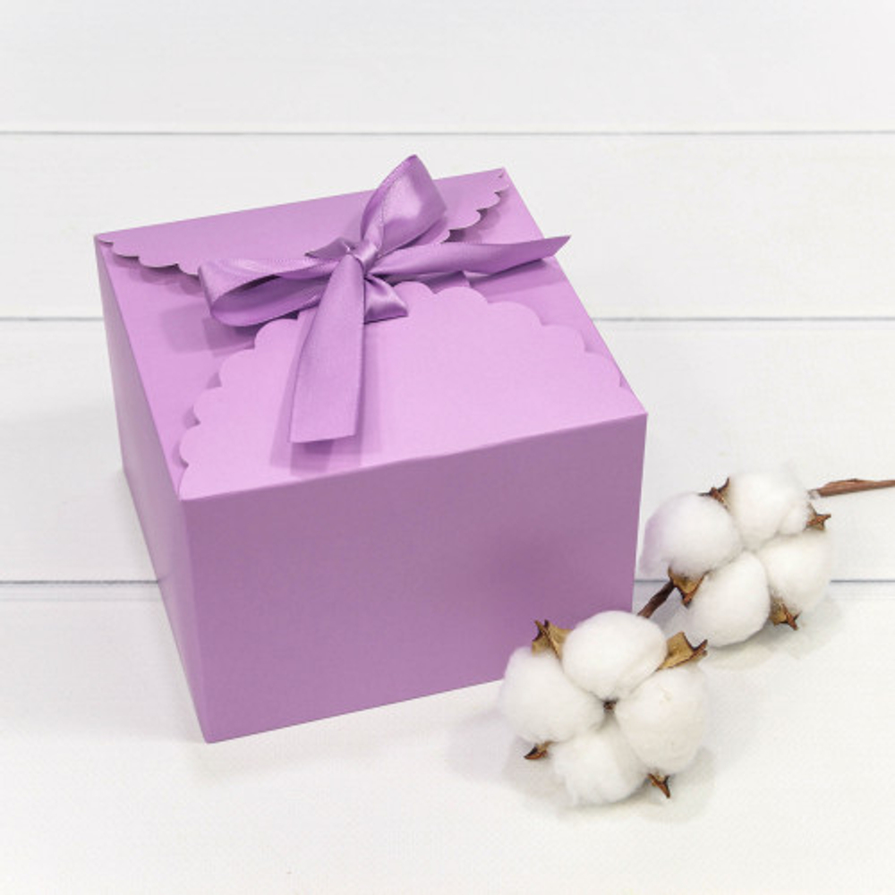 Коробка сборная 14х14х10 см с атласной лентой (Сиреневый)