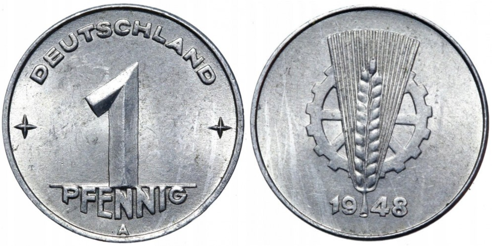 Германия - ГДР 1 пфенниг, 1948 Герб XF