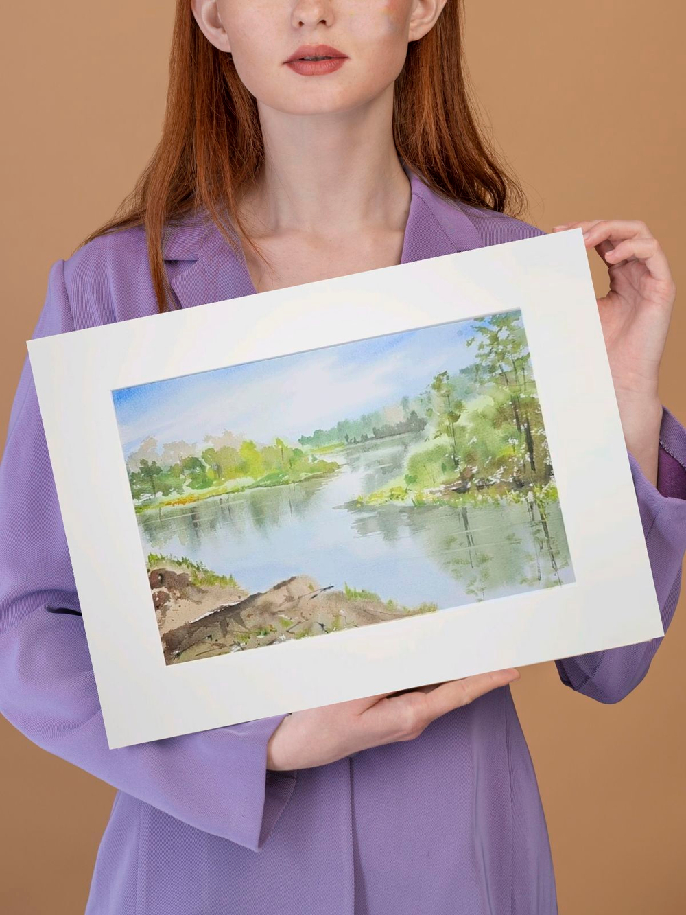 Картина авторская акварельная в паспарту 30х40 см на стену для интерьера "Майская Желча"