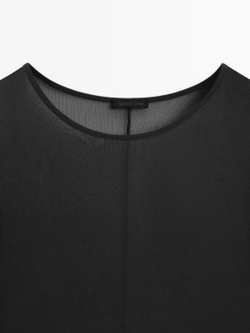 Massimo Dutti Шелковая футболка с длинными рукавами, черный