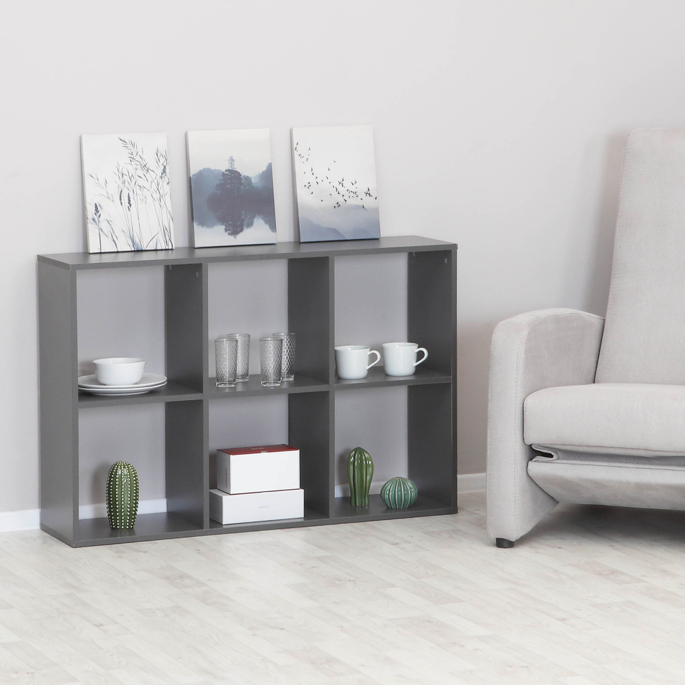 МФ.01.07.000 Стеллаж 6 ячеек горизонтальный 1110х300х750  Графит серый 0162 РЕ Элегия