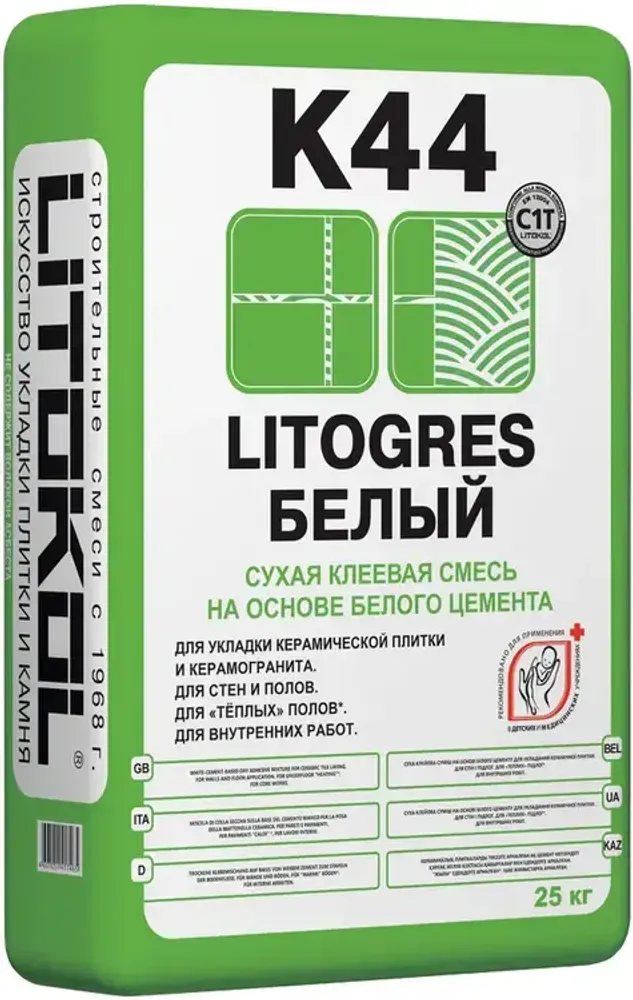 Клеевая смесь Litokol Litogres K44 на основе белого цемента 25 кг