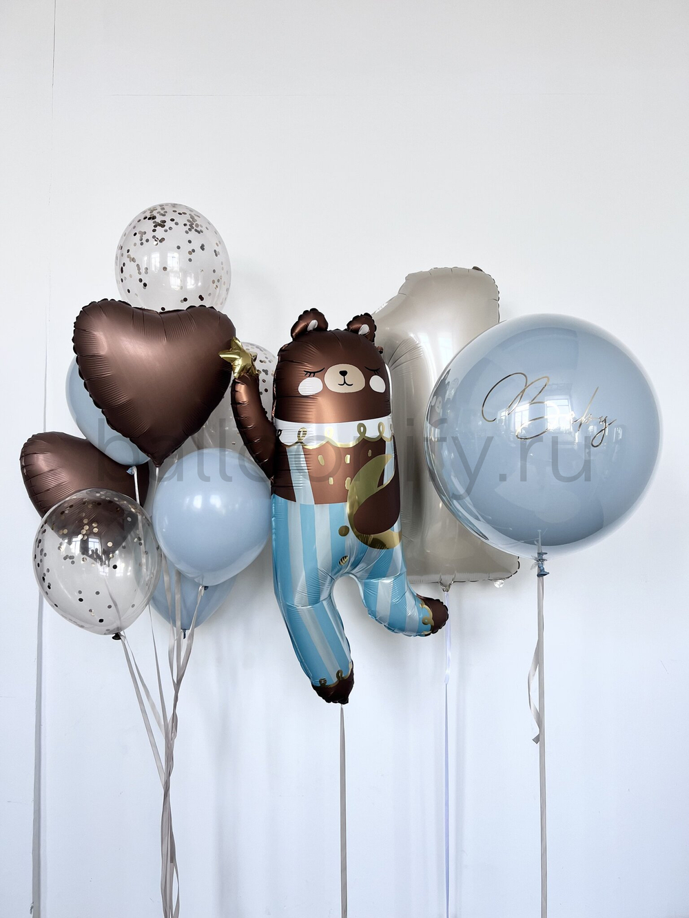 Набор шаров "Мишка в полосатых штанишках", с цифрой, дизайн №3