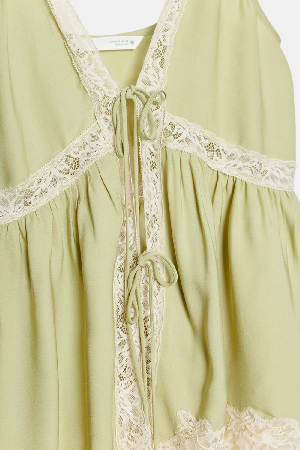 ZARA ТОП В БЕЛЬЕВОМ СТИЛЕ С КРУЖЕВОМ — ZW COLLECTION, ФИСТАШКОВЫЙ