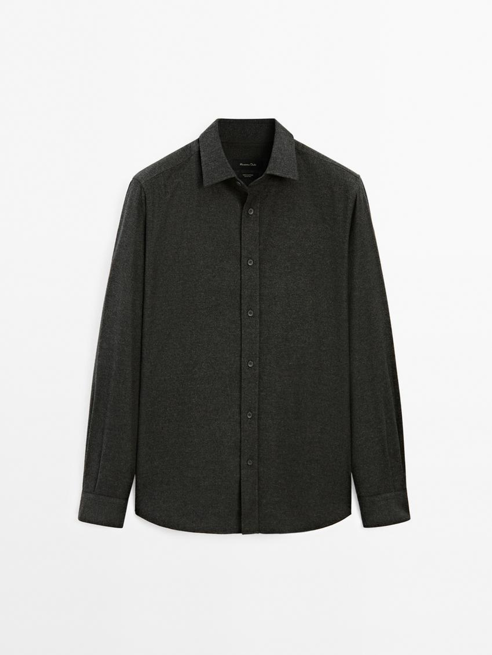 Massimo Dutti Рубашка из 100% хлопка с узором в елочку, зеленый