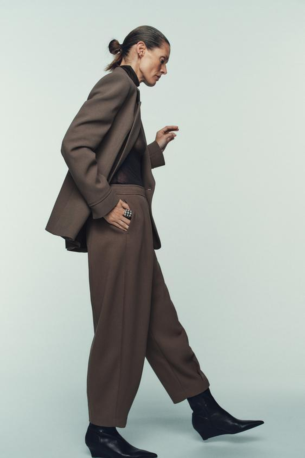 ZARA БРЮКИ CARROT FIT С МОЛНИЕЙ, РЫЖЕВАТО-КОРИЧНЕВЫЙ