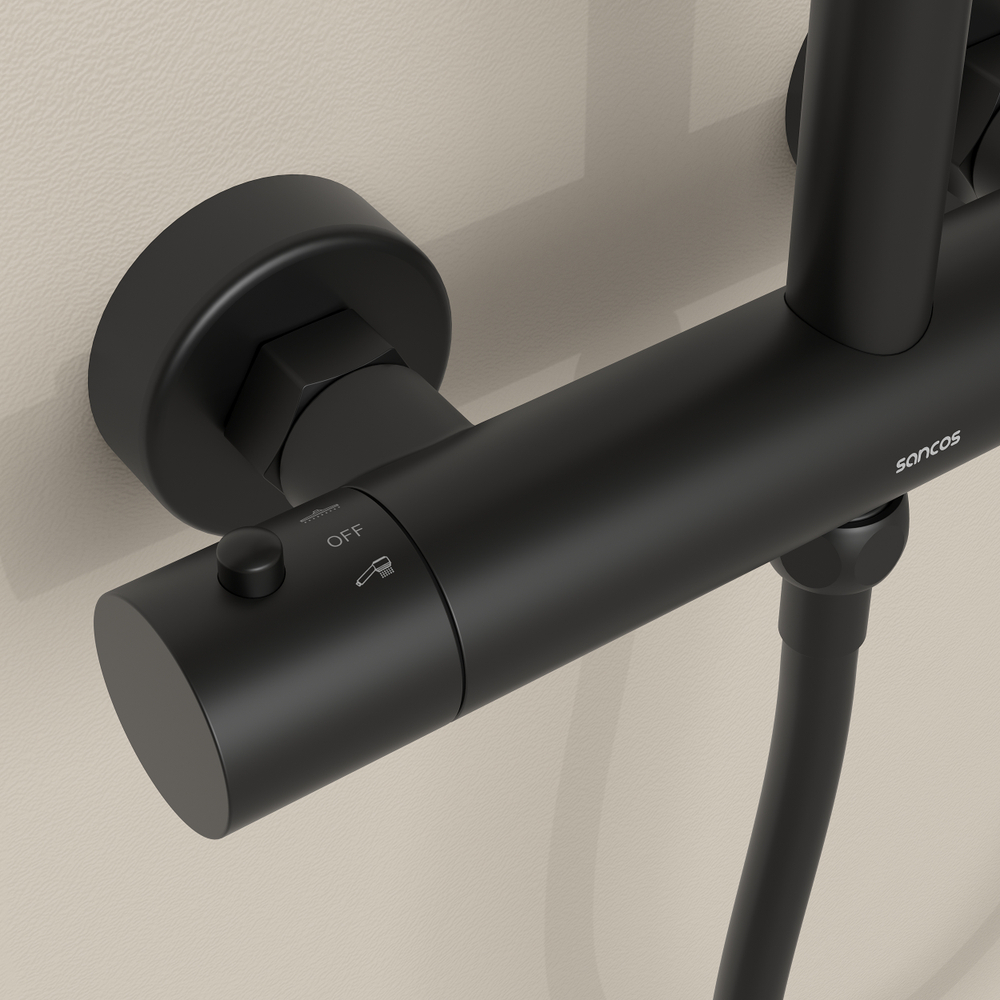 Душевая стойка Sancos Teo c термостатом, черный матовый, SC11001MB