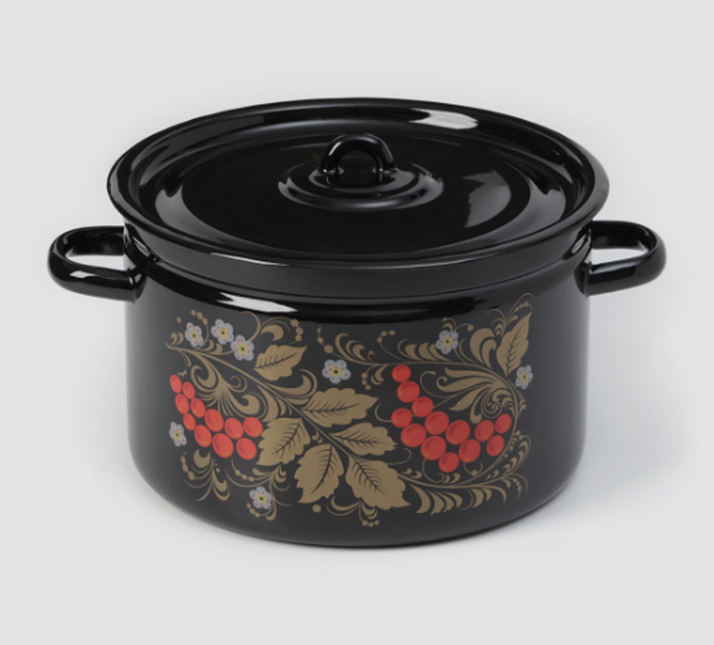 Кастрюля эмалированная «Рябина», 7 л, d=26.5 см, черно-красная