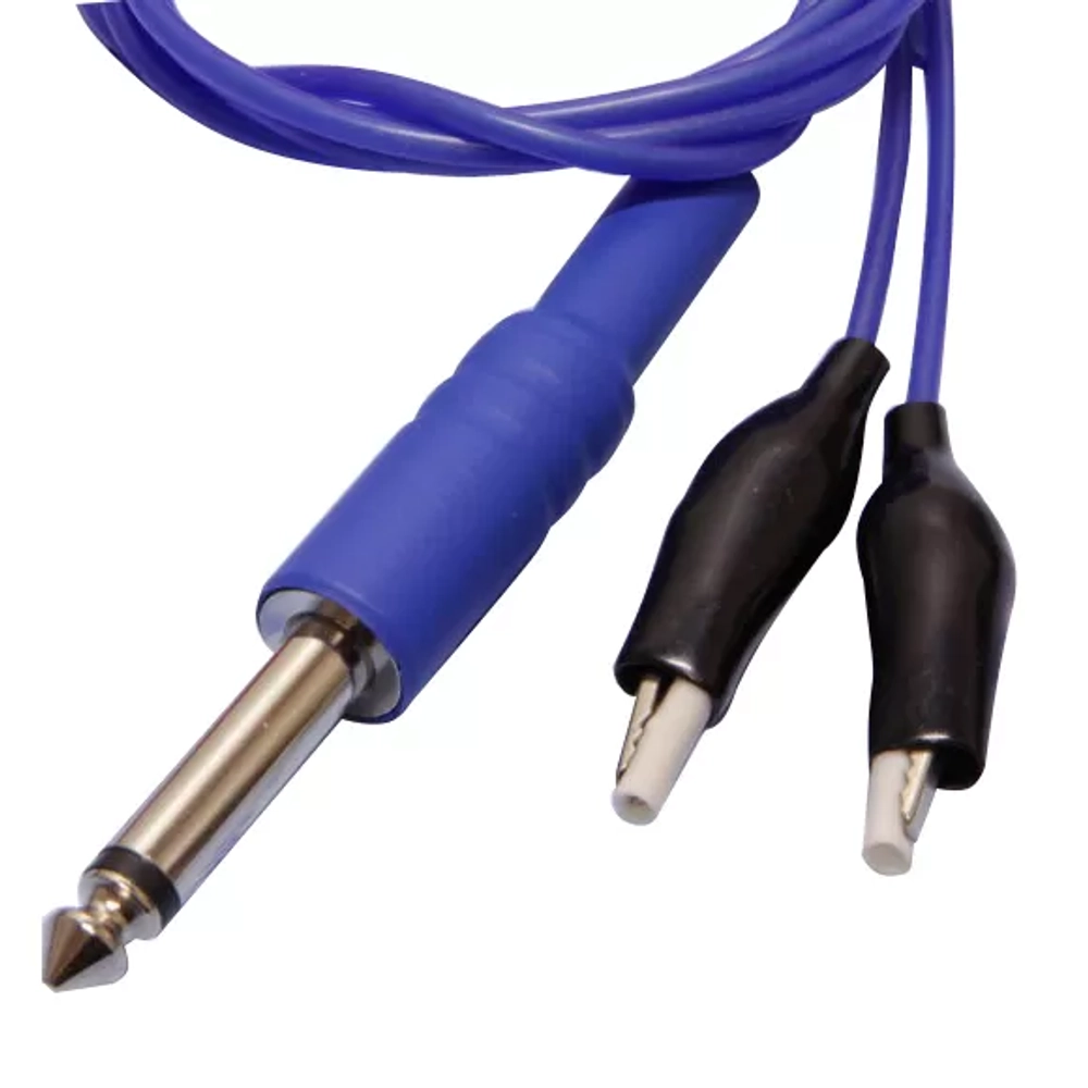 Кабель силиконовый 2 зажима крокодил к аппарату Поток синий