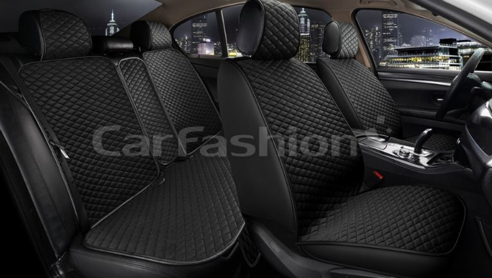 Накидки сидений ПОЛНЫЙ CarFashion (кт) -«ROMB PLUS» 22685 -Велюр черный/черный/серый