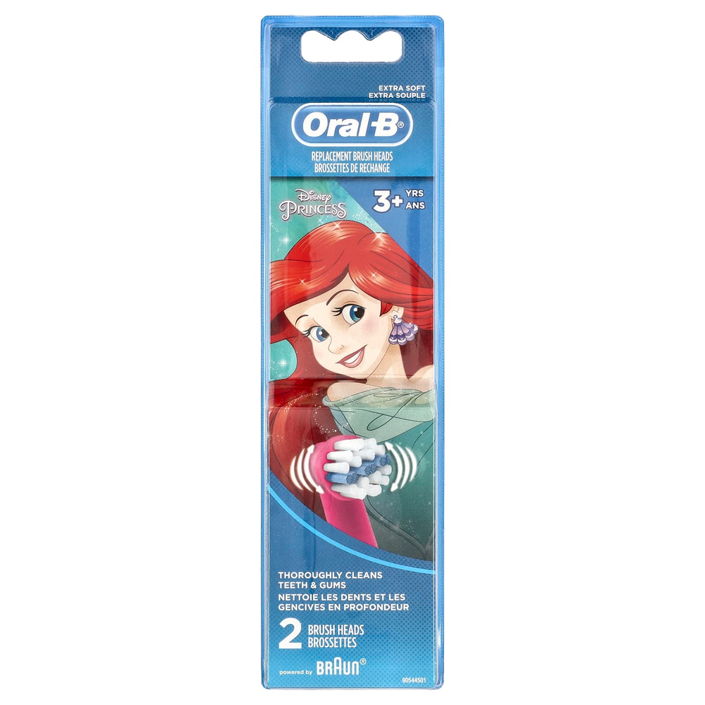 Oral-B, Kids, сменные насадки-щетки, очень мягкие, для детей от 3 лет, Disney Princess, 2 насадки-щетки
