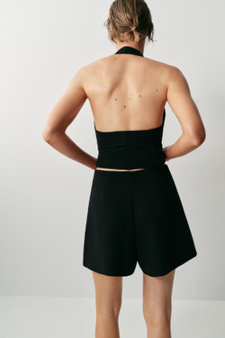ZARA ШОРТЫ С ЗАЩИПАМИ, ЧЕРНЫЙ