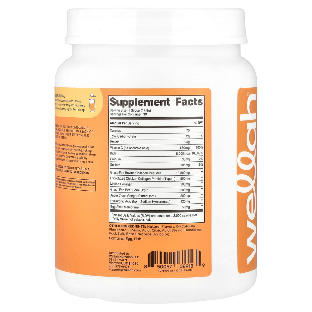 Wellah, The Afterglow, мультиколлагеновый протеин + красота, апельсин и манго, 534 г (1,2 фунта)