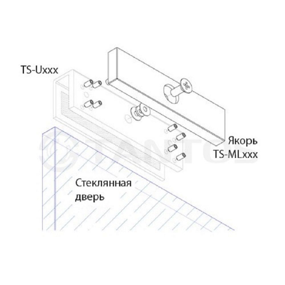 TS-U180 U-адаптер для крепления замка Tantos TS-ML180 на стеклянную дверь