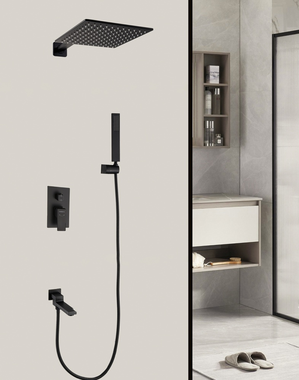 34095-C Смеситель встраиваемый для душа с 3-функ. (ЧЕРНЫЙ) HansenPRO (5/1шт)