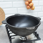 Казан 10л узбекский чугунный с алюминиевой крышкой, круглое дно 38см (г.Наманган)