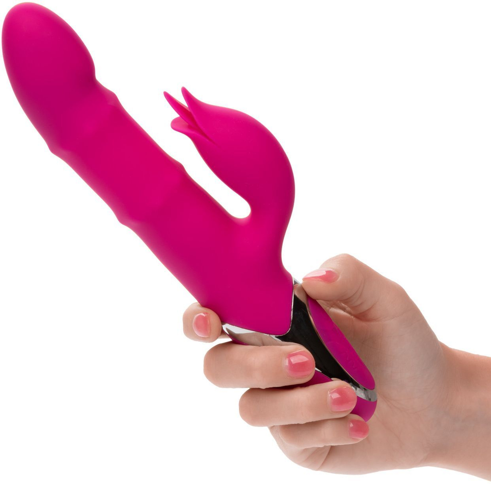 Розовый вибромассажер-кролик Enchanted Embrace с массажем бусин (Цвет: розовый)