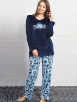 Оригинальный велюровый комплект с прямыми брючками (Размер: M) (Цвет: синий с голубым)