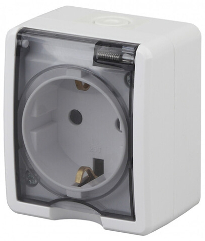 Розетка 1-местная накладная IP54, шторки, 16A-250В, белый Эксперт ЭРА