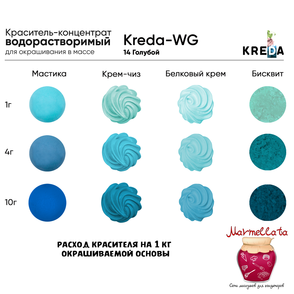 Краситель водор-ый пищевой гелевый "Kreda WG", ГОЛУБОЙ 14 (80 мл.)