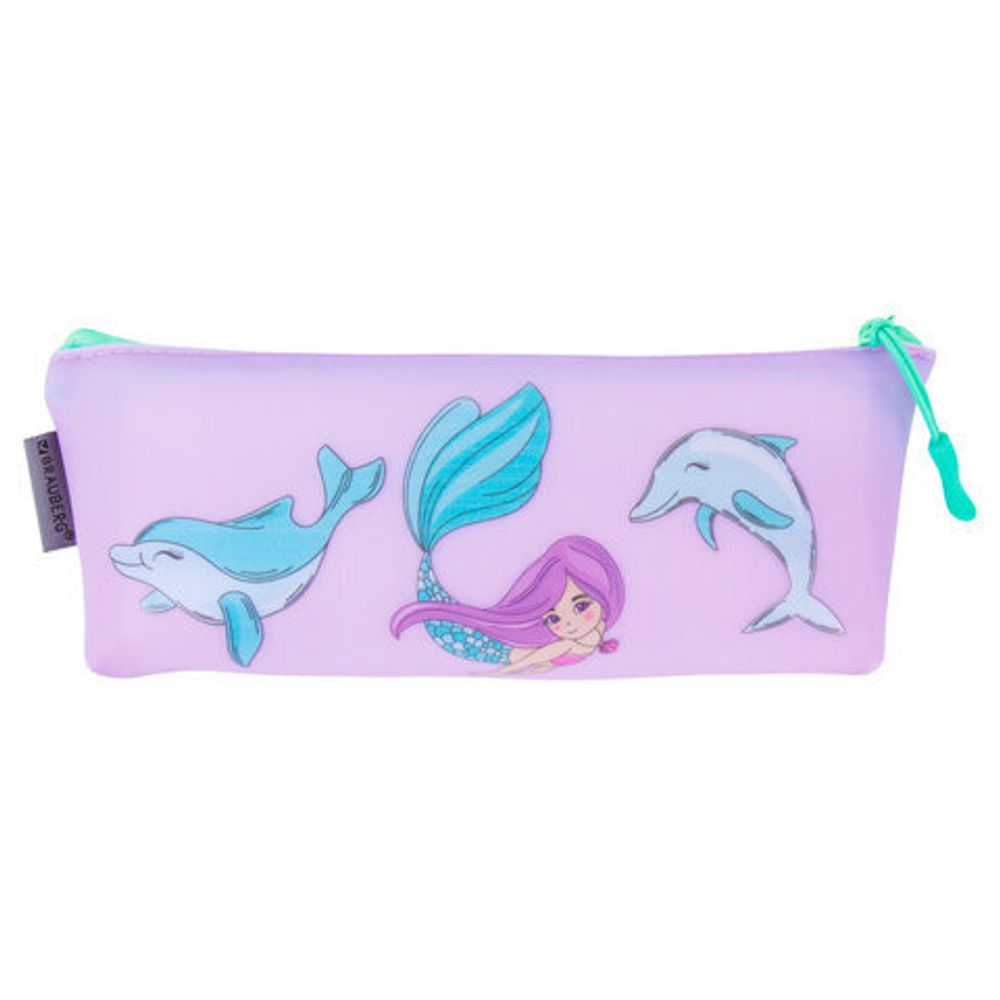 Пенал-косметичка BRAUBERG треугольный, мягкий, "Mermaid", 22х3х8 см, 229256