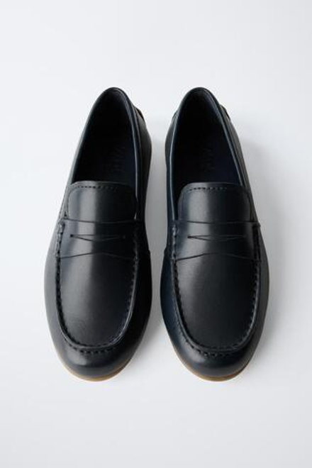 ZARA КОЖАНЫЕ МОКАСИНЫ, МОРСКОЙ СИНИЙ