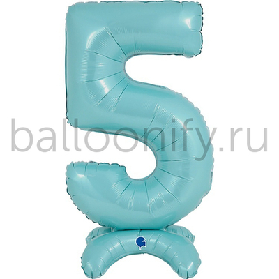 Шар ЦИФРА 5 Pastel Blue на подставке 25" 63 см