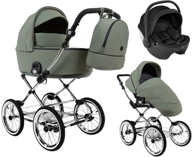 Детская коляска Roan Bass Next Classic d14 2.0 3 в 1 с автокреслом Pituso Baesa Pro Black BSNC/92/2 Sage Green/Black/руч.Black