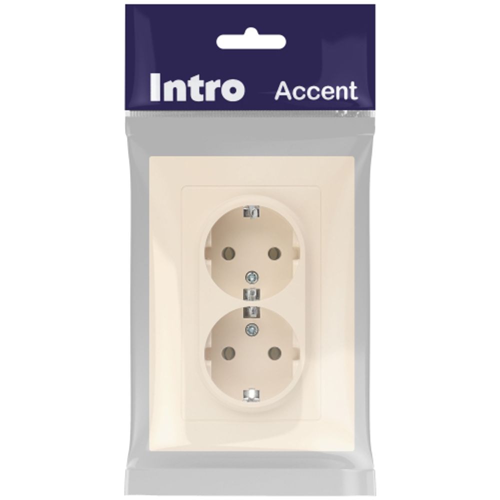 Розетка Intro Accent 6-205-02 2X2P+E Schuko, 16А-250В, IP20, СУ, AL/CU, слоновая кость