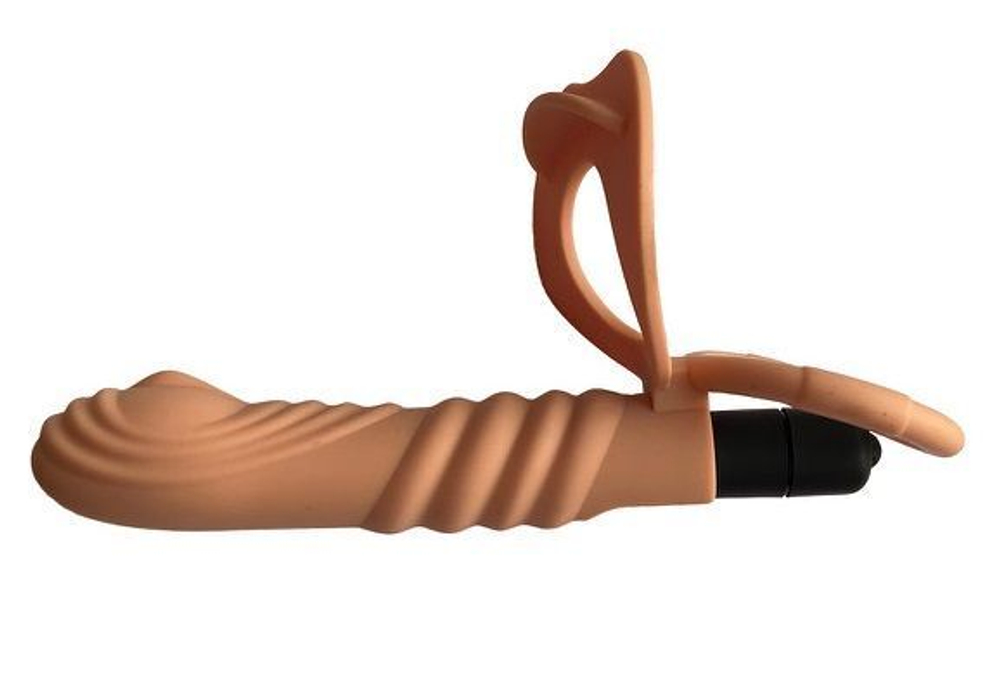 Телесная вибронасадка для двойного проникновения с 2 эрекционными кольцами - 13,5 см. (Цвет: телесный)