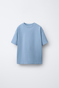 ZARA БАЗОВАЯ ОДНОТОННАЯ ФУТБОЛКА, СИНИЙ