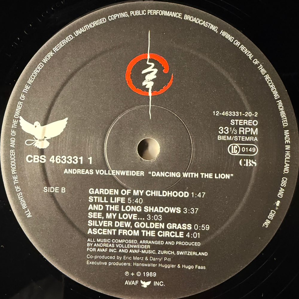 Andreas Vollenweider ‎– Dancing With The Lion (Голландия 1989г.)