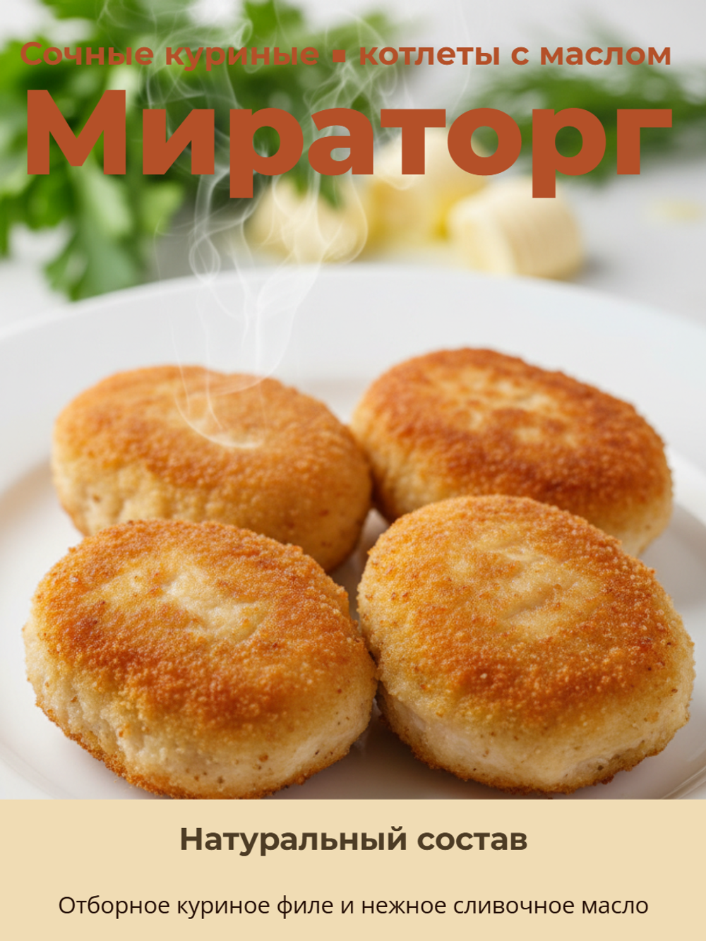 Котлеты куриные со сливочным маслом и зеленью "Мираторг" 1,5 кг