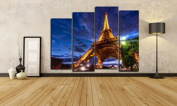Модульная картина "Ночная Эйфелева башня"