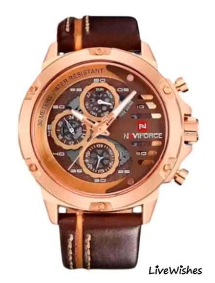 Часы наручные кварцевые NAVIFORCE на кожаном ремешке, медный/коричневый W8960-01