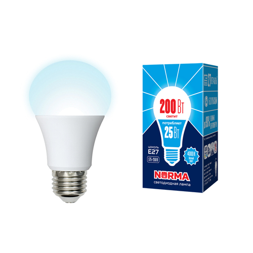 LED-A70-25W/4000K/E27/FR/NR Лампа светодиодная. Форма A, матовая. Серия Norma. Белый свет (4000K). Картон. ТМ Volpe