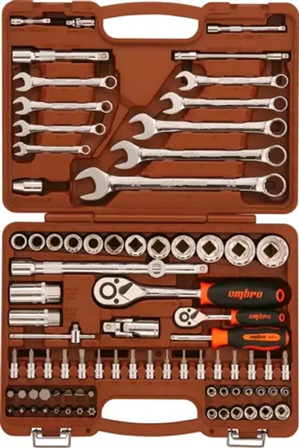 Ombra OMT82S12 Набор инструмента универсальный 1/4", 1/2"DR с головками торцевыми 12-гранными 1/2"DR, 82 предмета