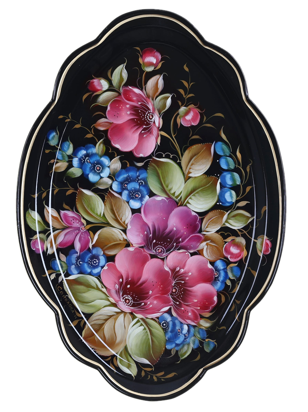 Жостовский поднос декоративный, размер 32х22 см (A11), металлический