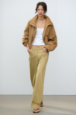 ZARA ДЖИНСЫ ОБЪЕМНОГО КРОЯ С ХЛЯСТИКАМИ, СВЕТЛО-ОЛИВКОВЫЙ