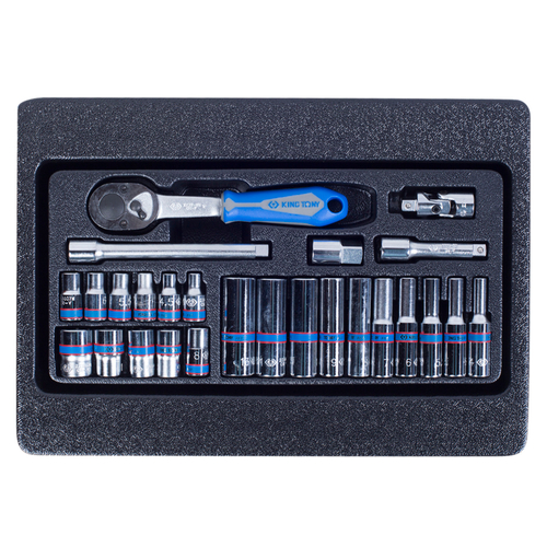 KING TONY (9-2526MR) Набор торцевых головок 1/4" с принадлежностями, ложемент, 26 предметов