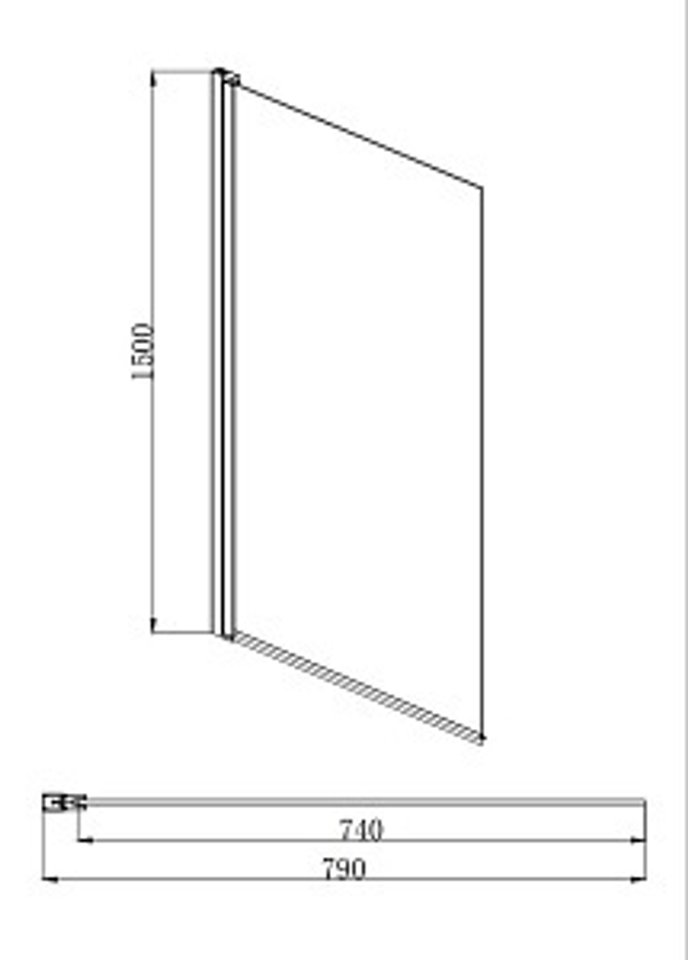 AQ DEL SBA 08015BL Шторка на ванну, одноэлементная, поворотная 800X1500 профиль черный, стекло прозрачное