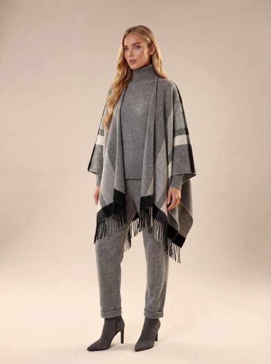 Пончо кашемир серое